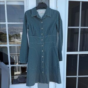 Utility Canvas -,Polka Dot long sleeve Button-Up Dress -  deep pockets - XS
